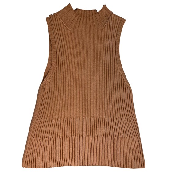Moth Sweaters - Moth Anthropologie Women Camel Brown Ribbed Mock Neck Wool Blend Sweater Tank XL